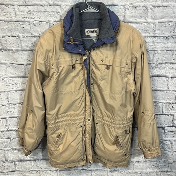 Vintage Edelweiss Ski Gear Womens Tan Rain or Ski Jacket Medium-Weight - Picture 1 of 15